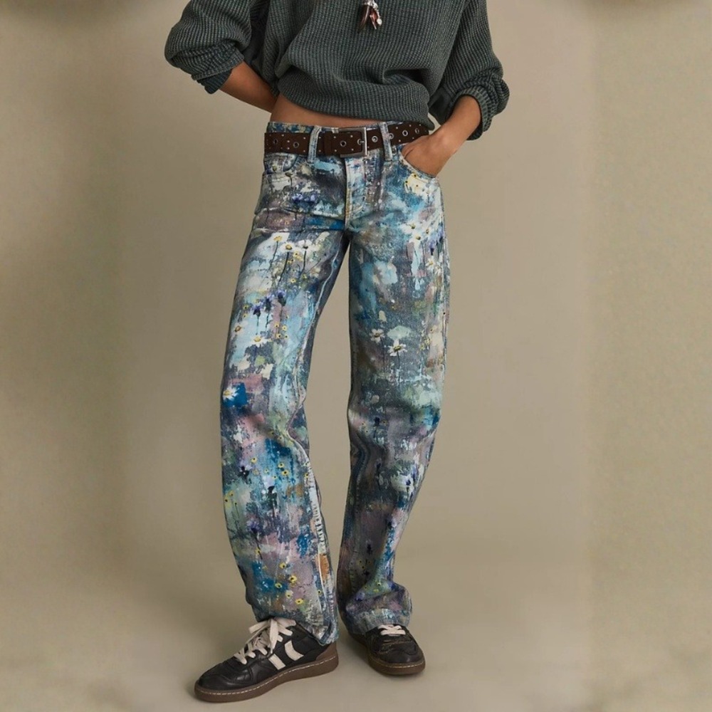 Free People We The‎ Free Tennessee Low Rise Boyfriend Jeans Floral Canvas NWT 26